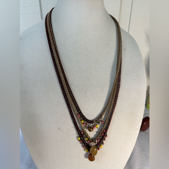 Long three strand boho casual necklace with glass beads - Picture 2 of 7